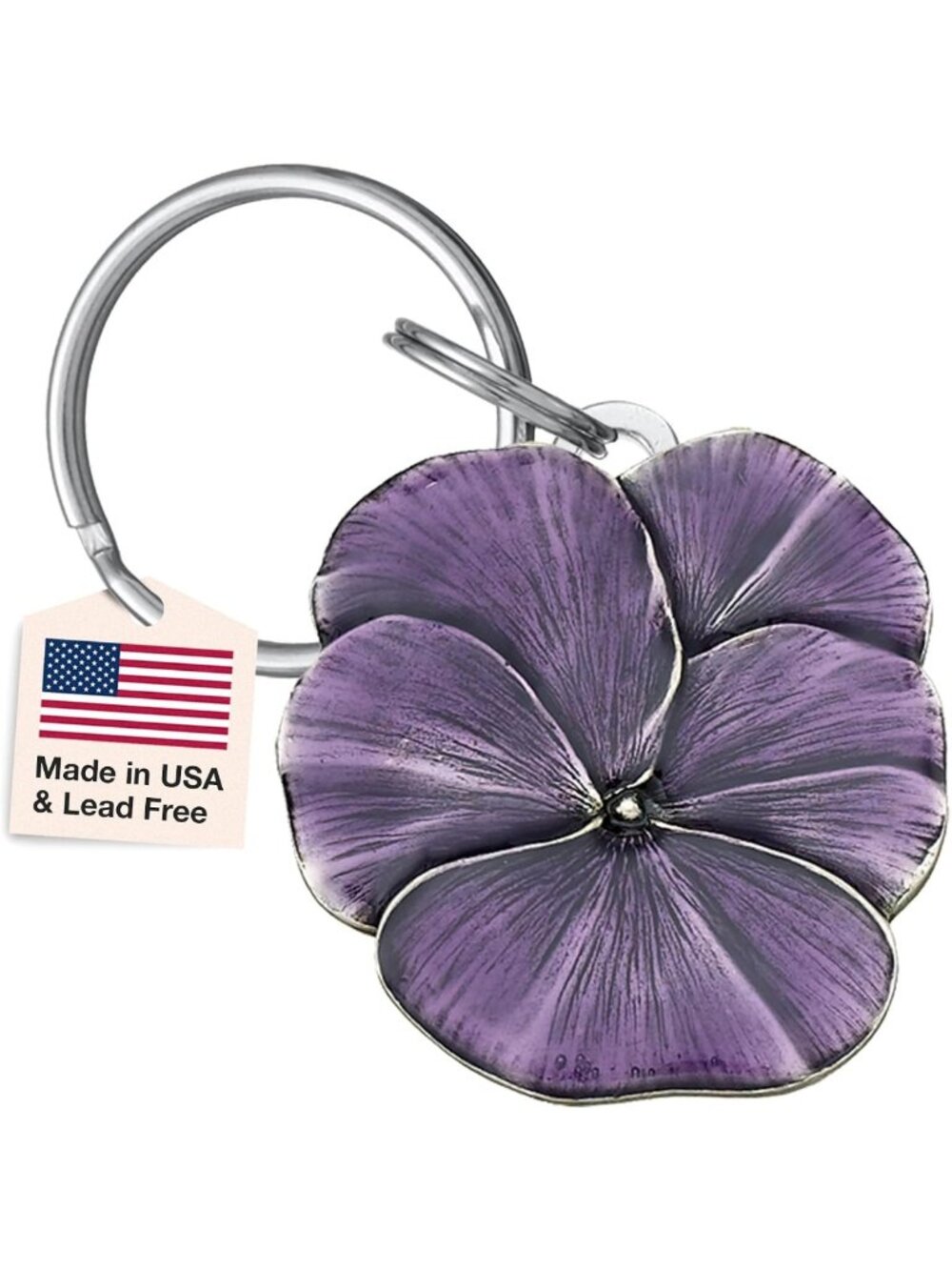 Handcrafted Pewter Purple Pansy Keychain | Unique Floral Keyring Gift